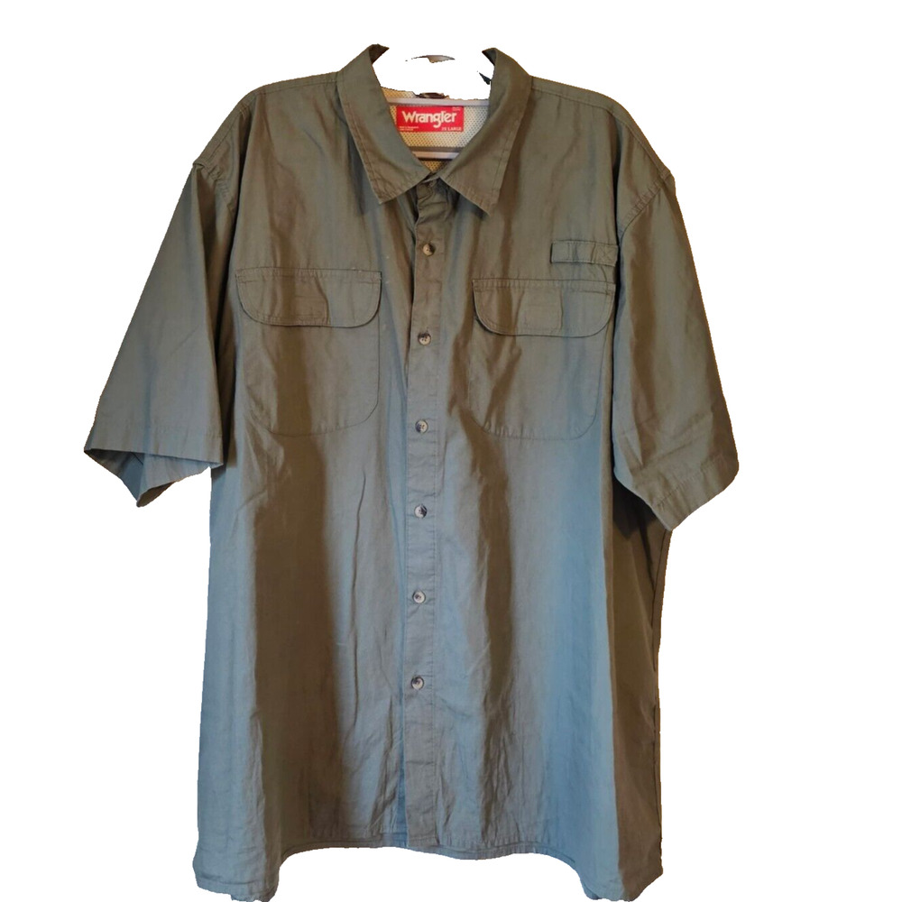 Wrangler Button Up Shirt Short Sleeve Outdoor Utility Green Size 2XL